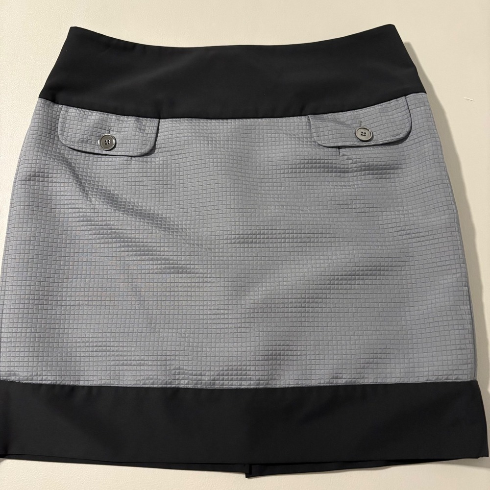 Chelsea & Theodore Grey Textured Grid Mini Skirt Black Colorblock Size 10 Career